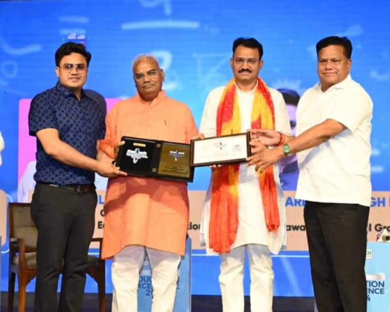 Education Excellence Award 2024 was presented to Chairman of Rawat Educational Group Shri B.S. Rawat and Director Shri Narendra Singh Rawat by Deputy CM Shri Prem Chand Bairwa and Education Minister
