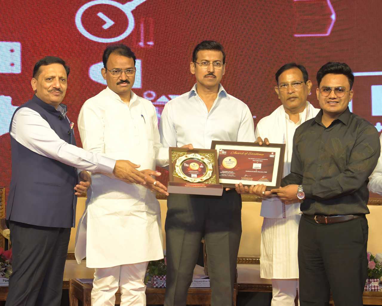 Director Mr. Narendra Singh Rawat received the Education Excellence Award 2025 By Dy. CM Dr. Prem Chand Bairwa and Cabinet Minister Col. Rajyavardhan Singh Rathore, for his visionary leadership